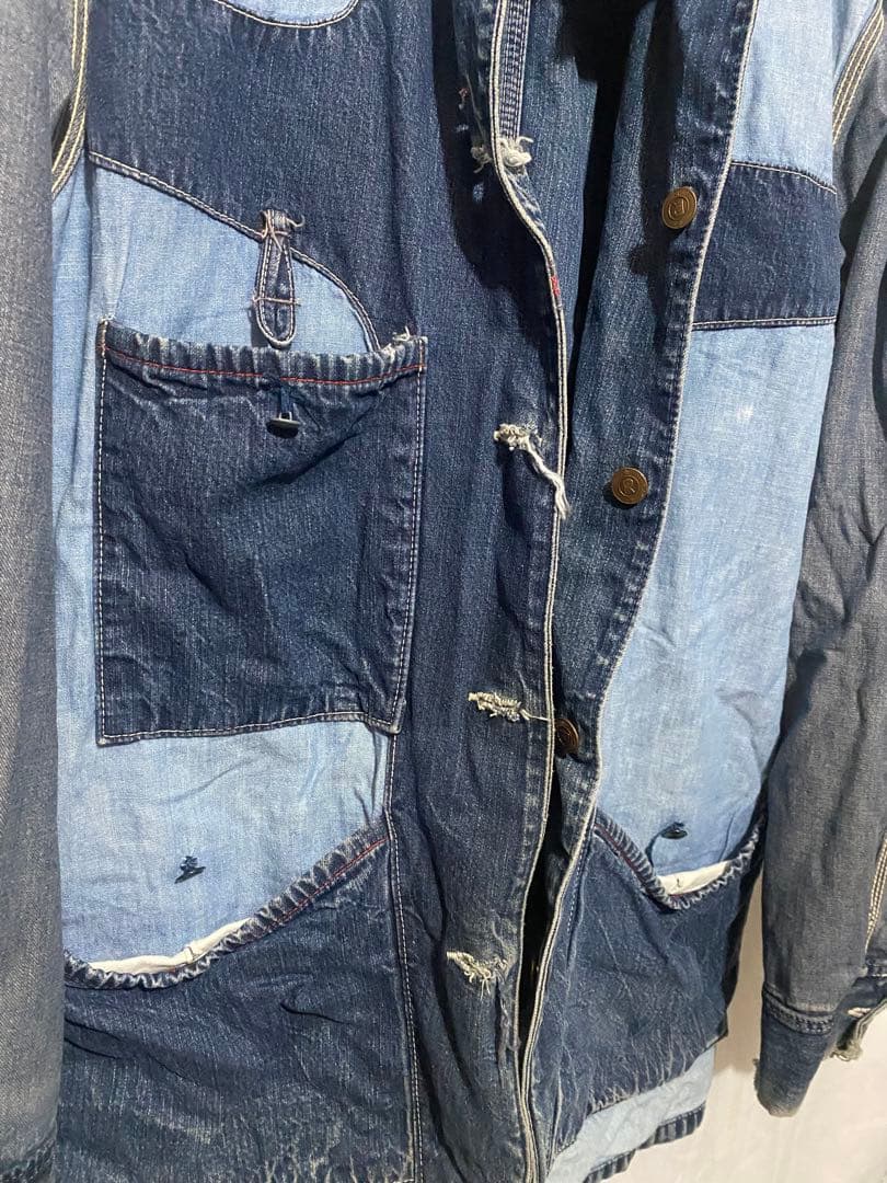 サ*シ様 最高のヤレ古着デニムカバーオール L〜XLバイカービンテージチョッパー