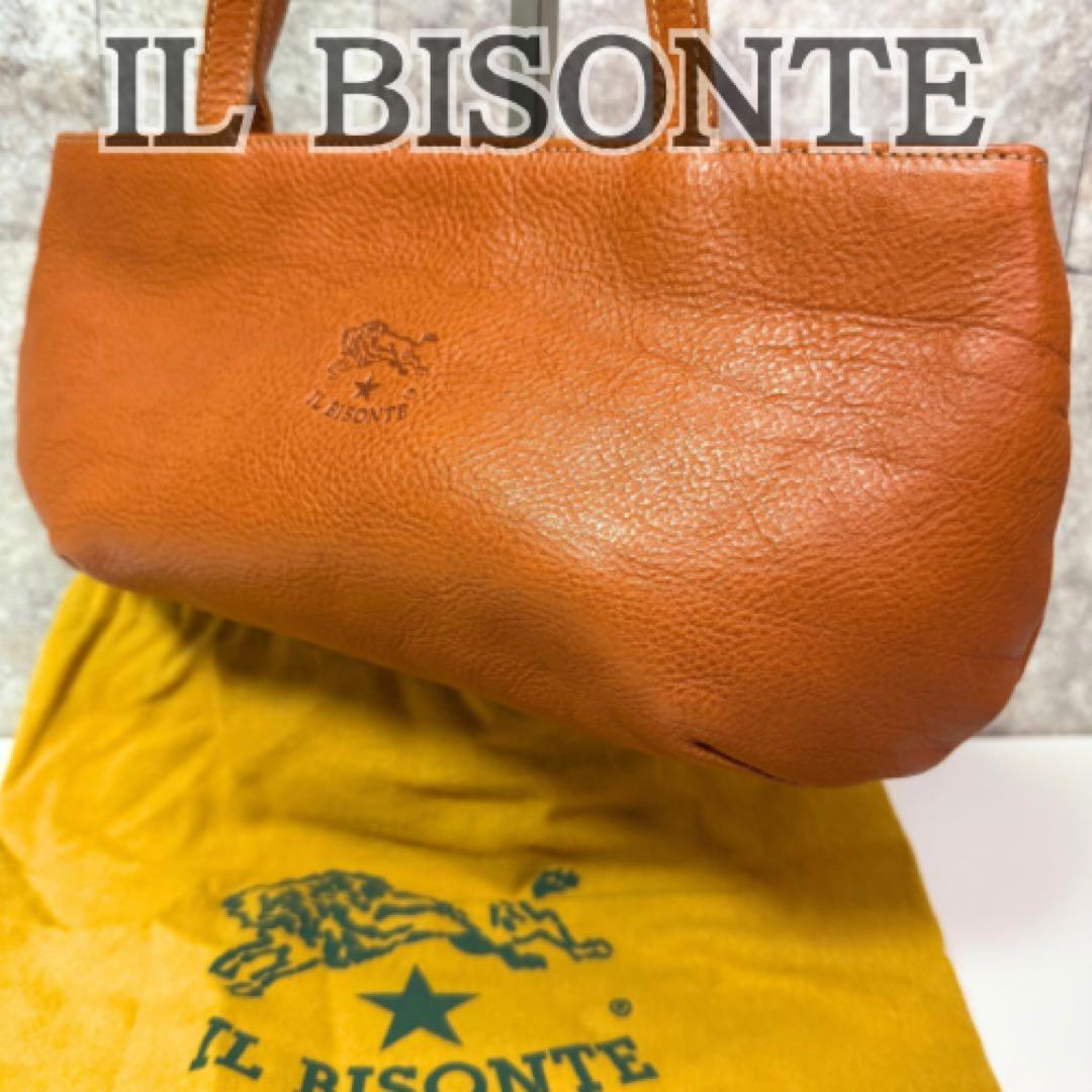 【良品】イルビゾンテ レザー ハンドバッグ ロゴ刻印 キャメル イタリア製