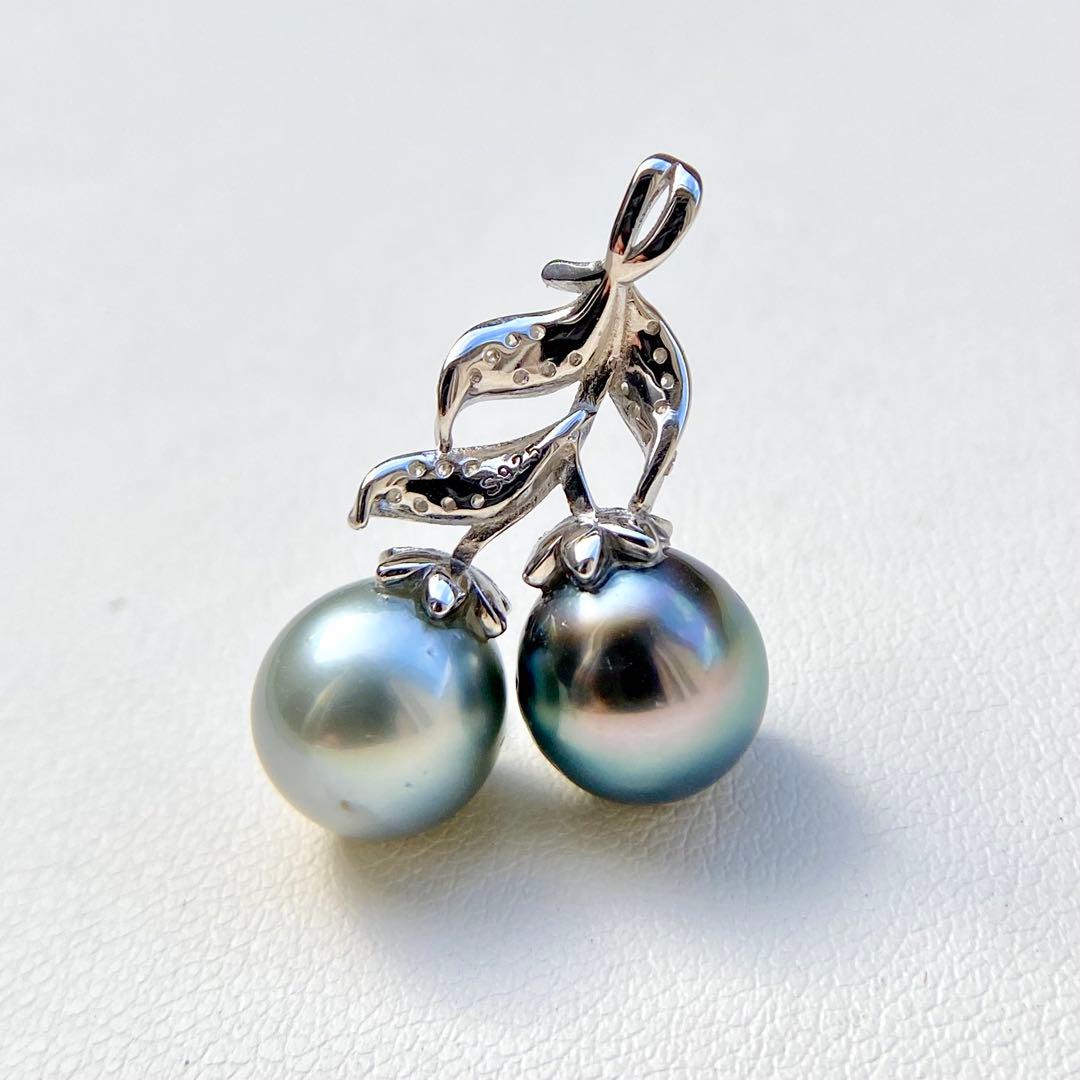 本真珠南洋黒蝶真珠グレーとブルー10㍉s925ペンダントBEN906