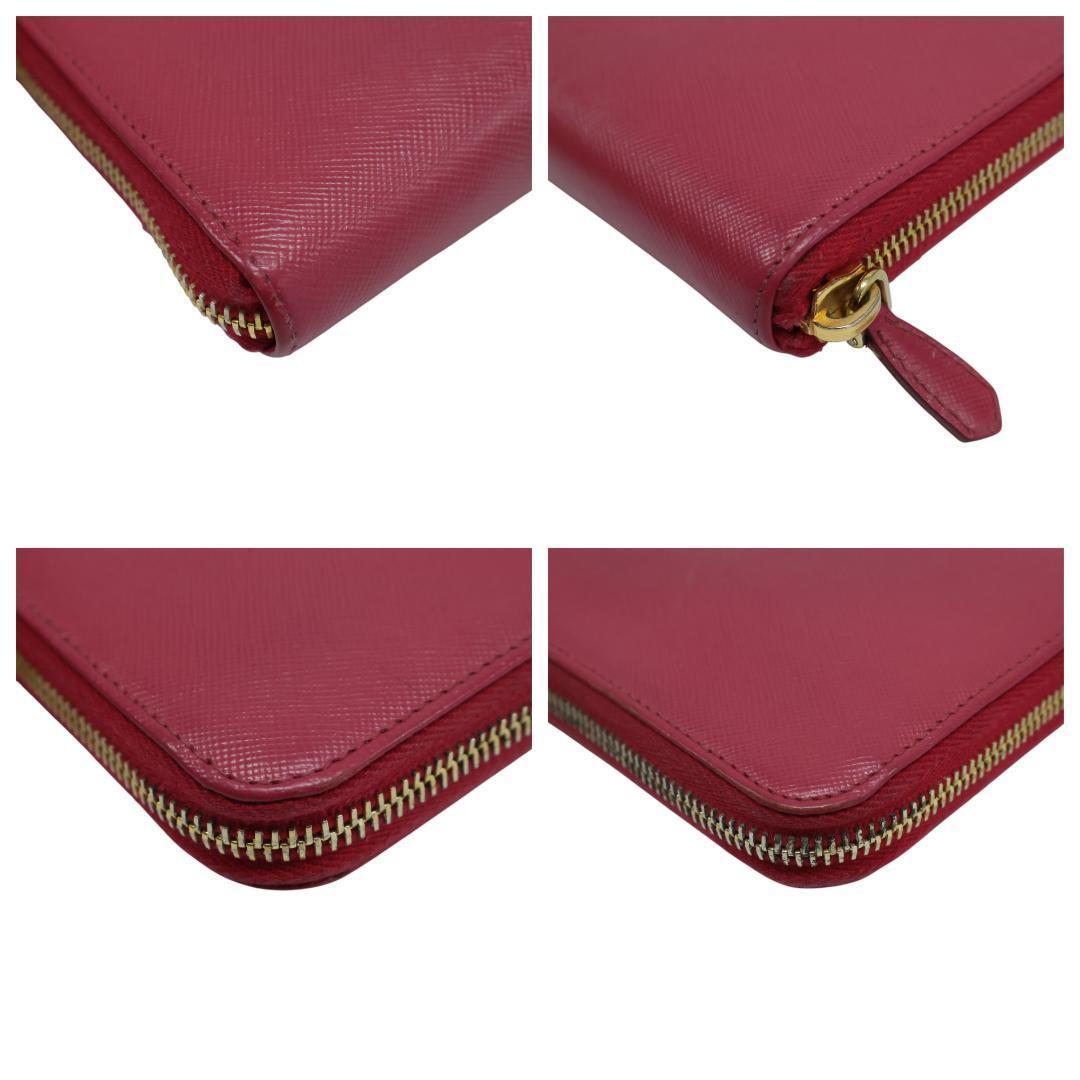 美品 PRADA プラダ 長財布 ラウンドファスナー リボン レザー ピンク