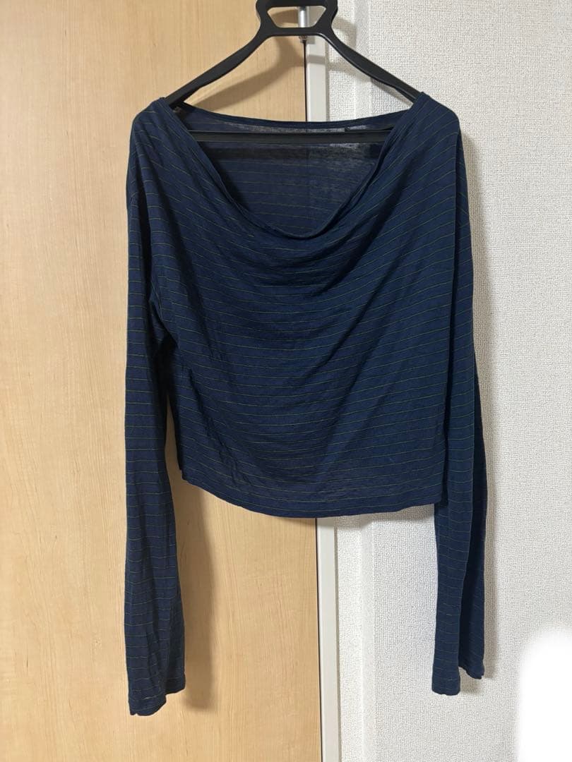 【お値下げ】リネンボーダー ショートカットソー　BACCA ネイビー