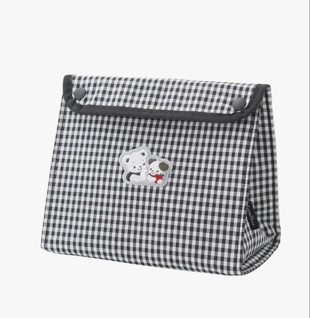 【美品】familiar ファミリア 保冷バッグ 保冷ポーチ ギンガムチェック