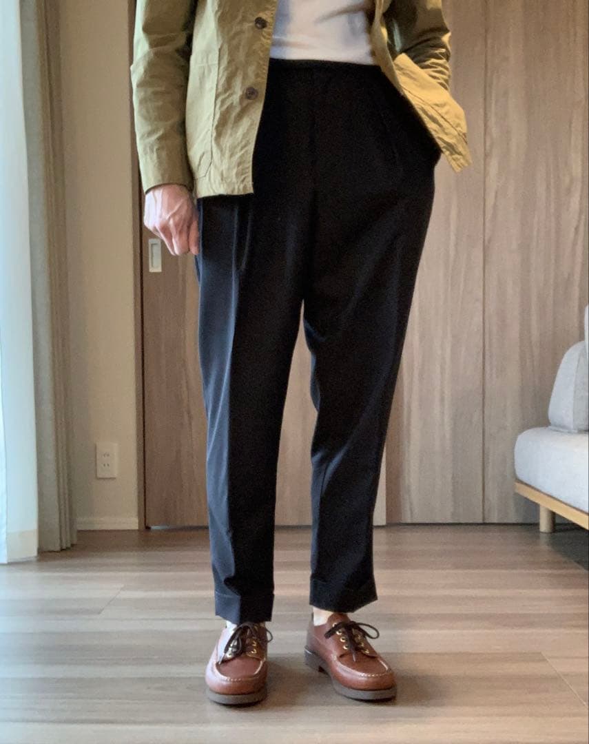 ま*も様 Colon ベルトレス スラックス M ネイビー トロピカルウール 日