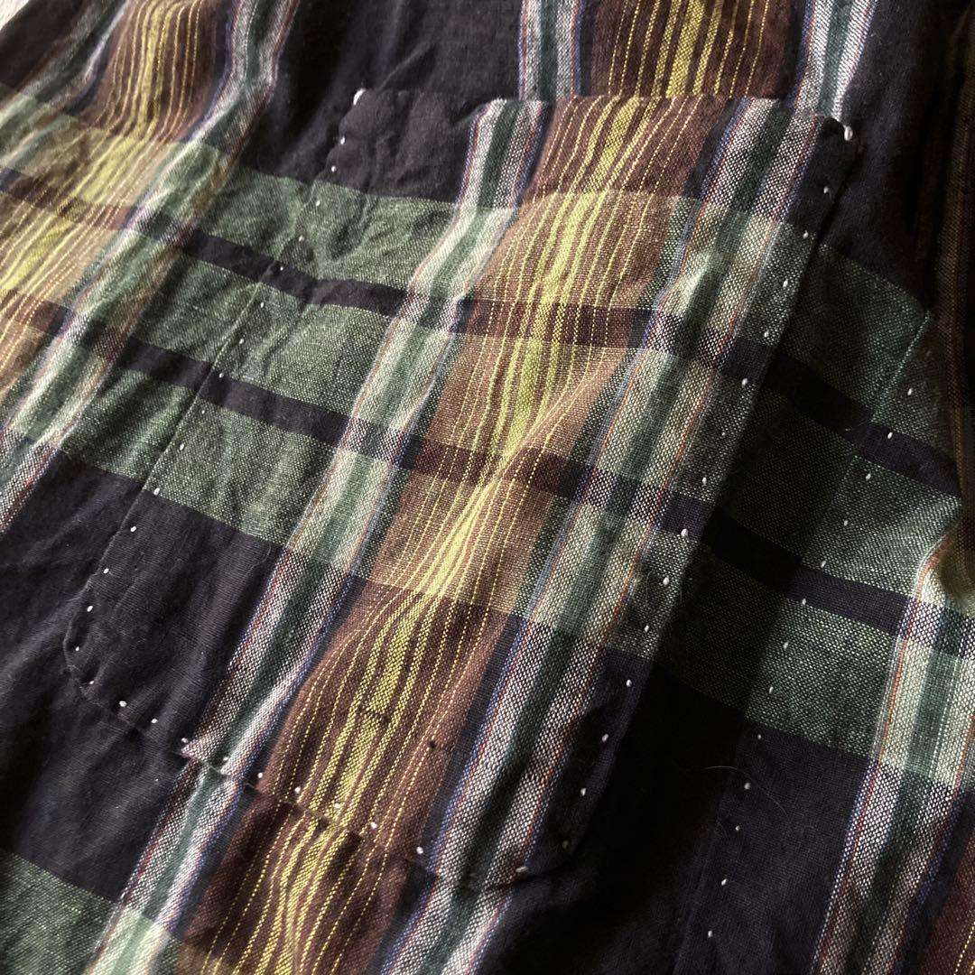 昭和レトロ 古布 布団皮 格子柄 ピエロもんぺ サルエル モンキーパンツ