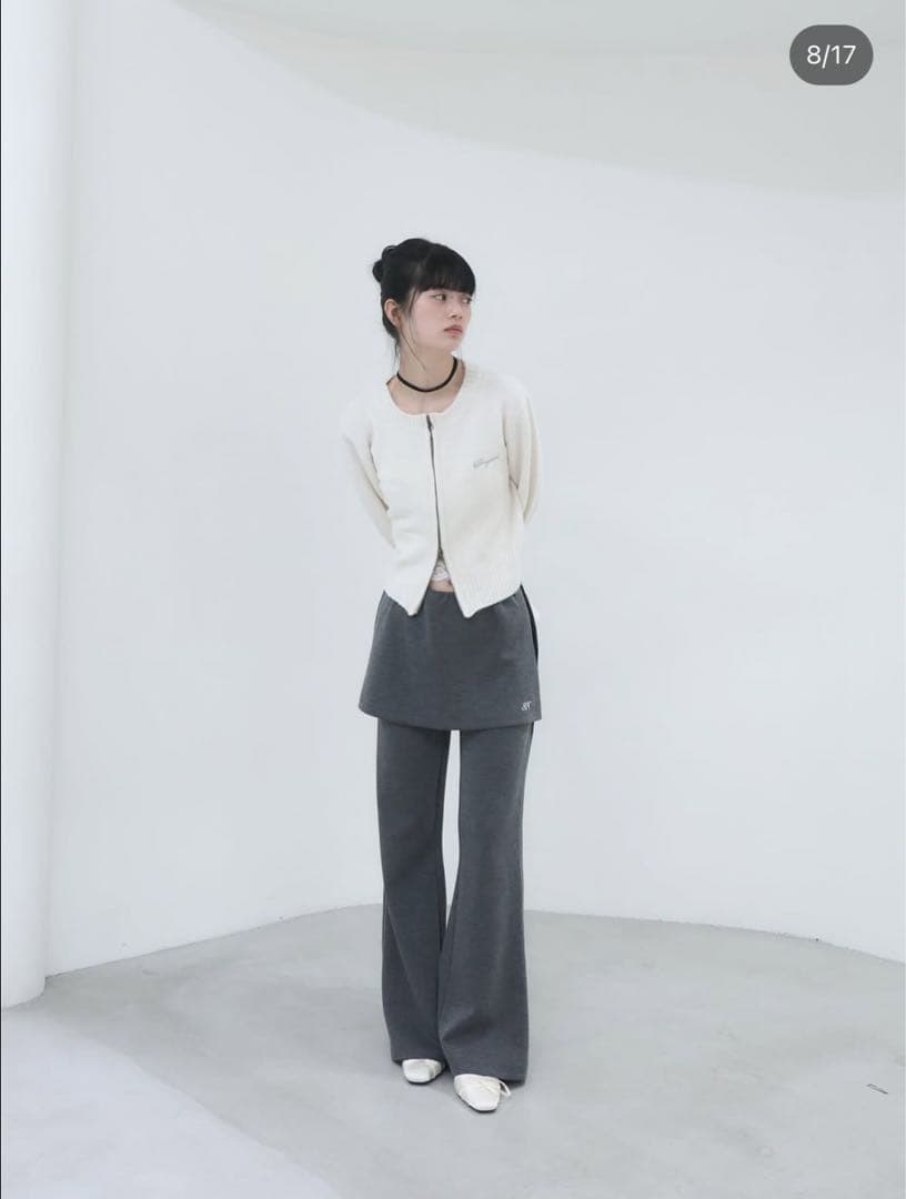 新品 smyeon レイヤードフレアパンツ グレー S