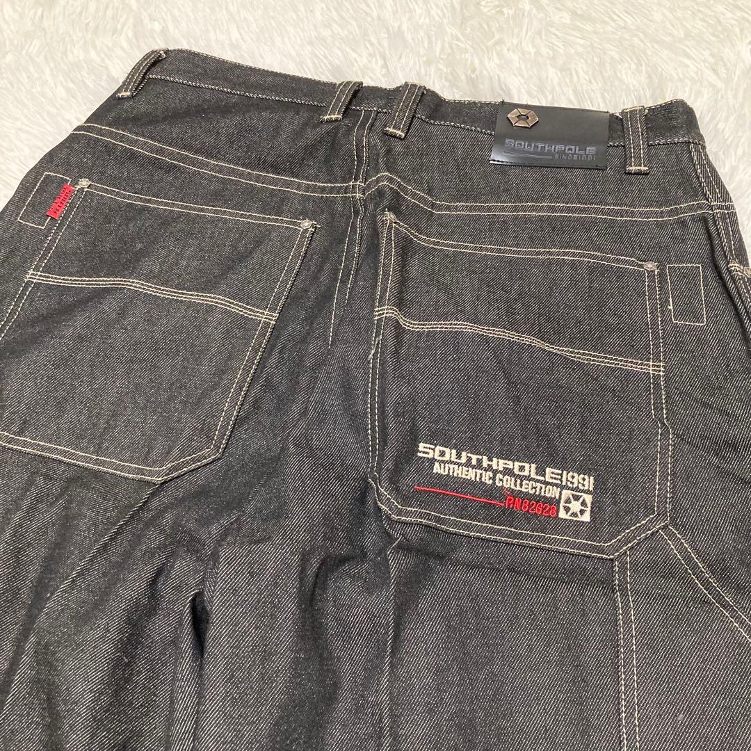 SouthPole W36ウォッシュブラック デニム ペインター バギーパンツ
